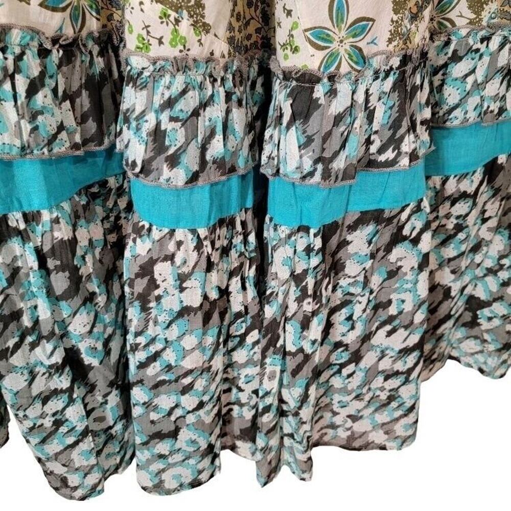 NWT Anthropologie Maxi Skirt XL Boho Raga Floral Turquoise Brown - Picture 9 of 13